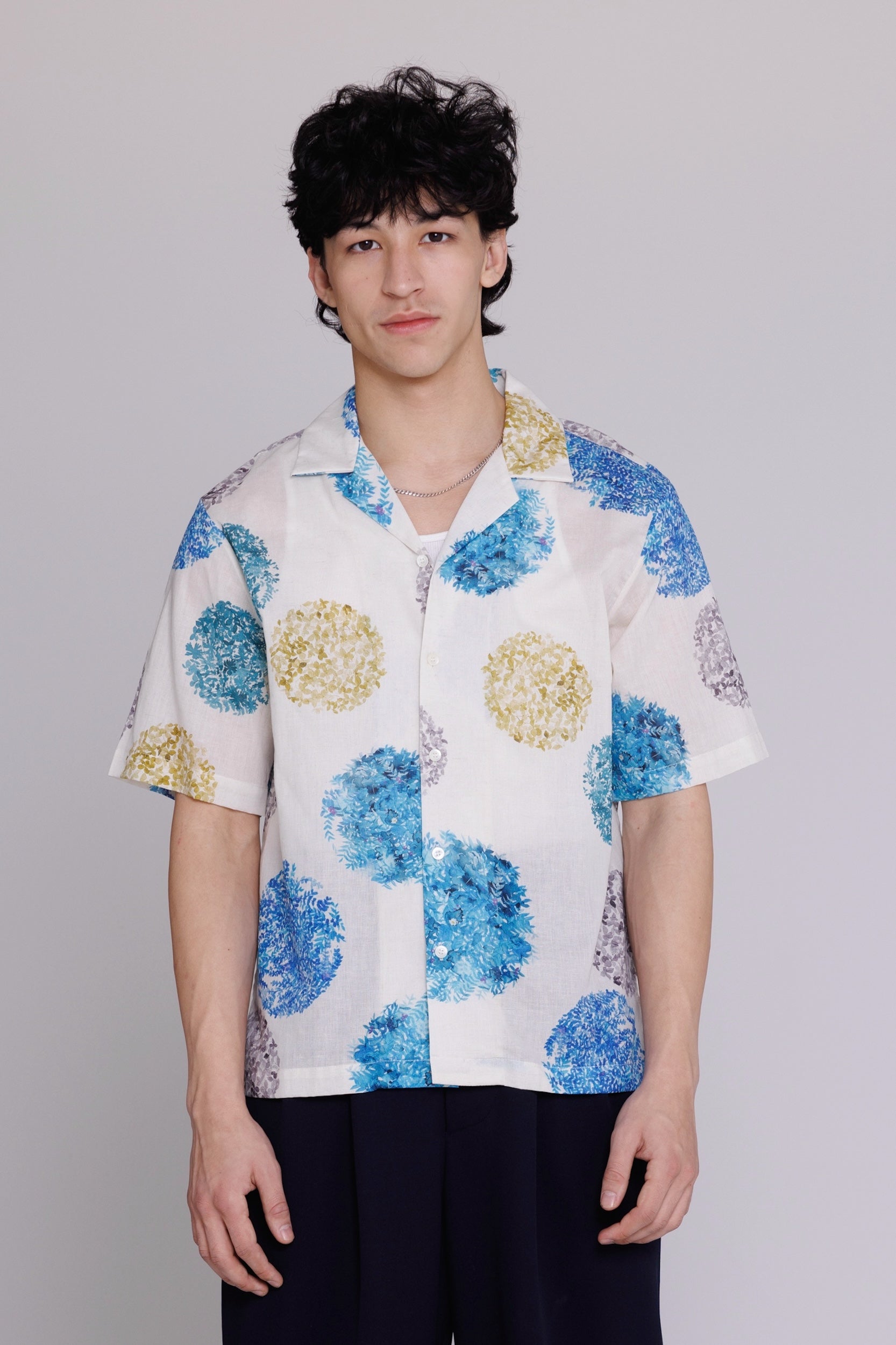 Blue and gold watercolor short sleeve shirt