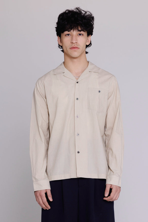 “REINALDO” Long Sleeve Convertible-Collar Shirt in Natural Khaki