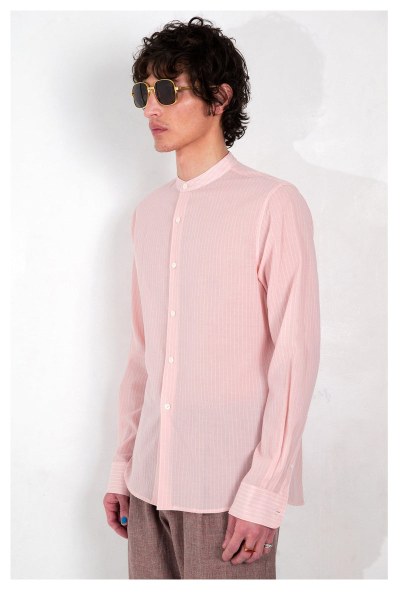 'Liam' Band Collar Blush / White Stripe Long Sleeve Shirt