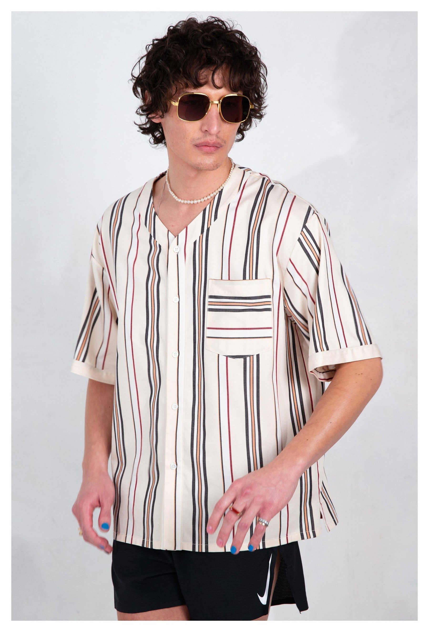contrast striped mens baseball shirt